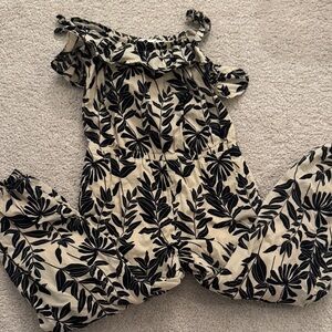 Janie and Jack Black and Cream Leaf Pattern Jumpsuit